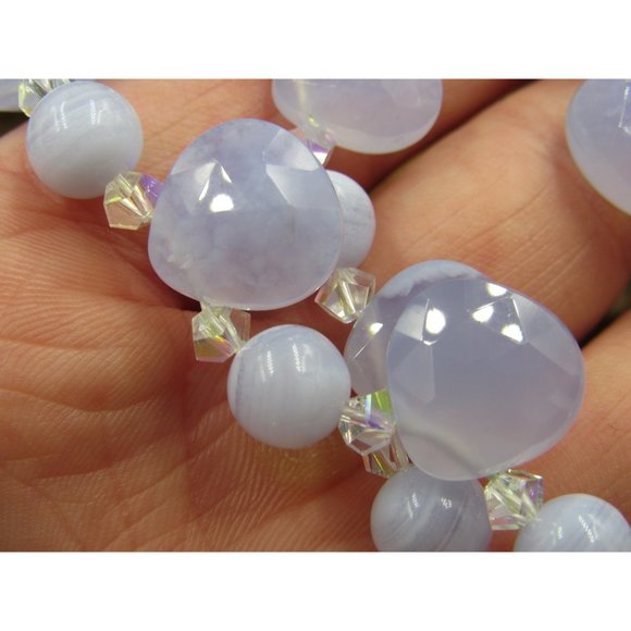 16" Sterling Silver Blue Lace Agate And Faux Stone Necklace Vintage Minimalist - Picture 4 of 7